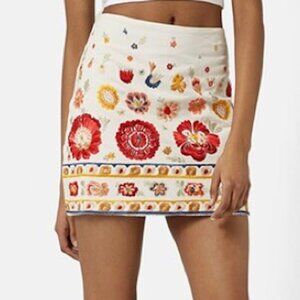 TOPSHOP Floral Embroidered Boho 100% Cotton Mini Skirt | 6